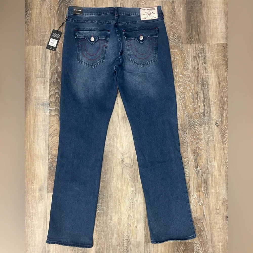 True Religion Men's Dark Blue Straight Jeans, 36x34”, “Ricky” Fit